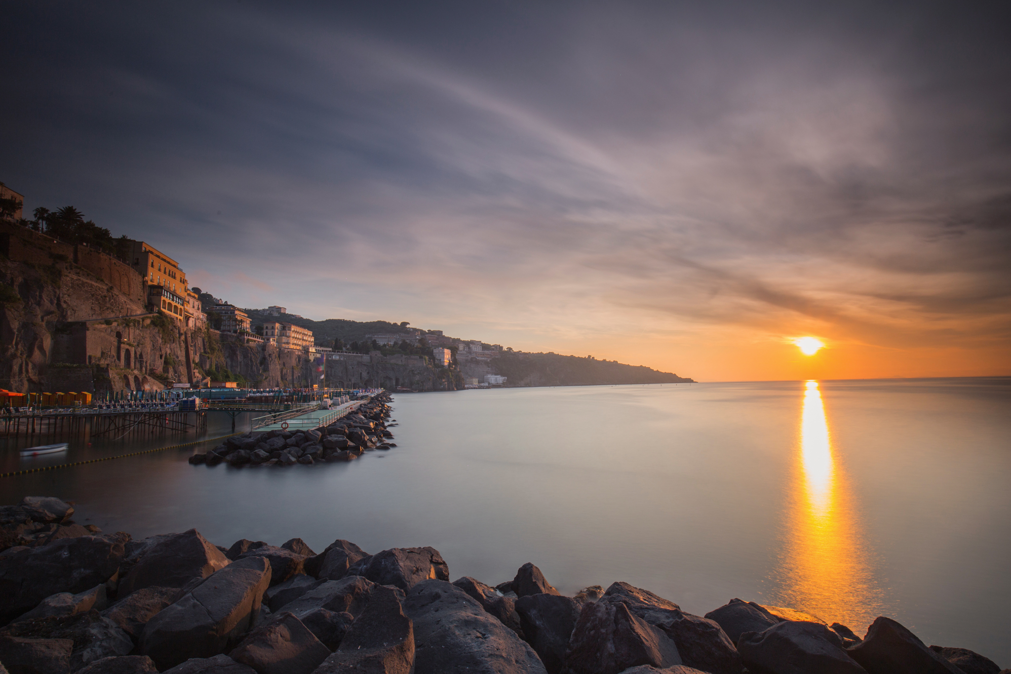 Marameo Beach in Sorrento, Italy during sunset